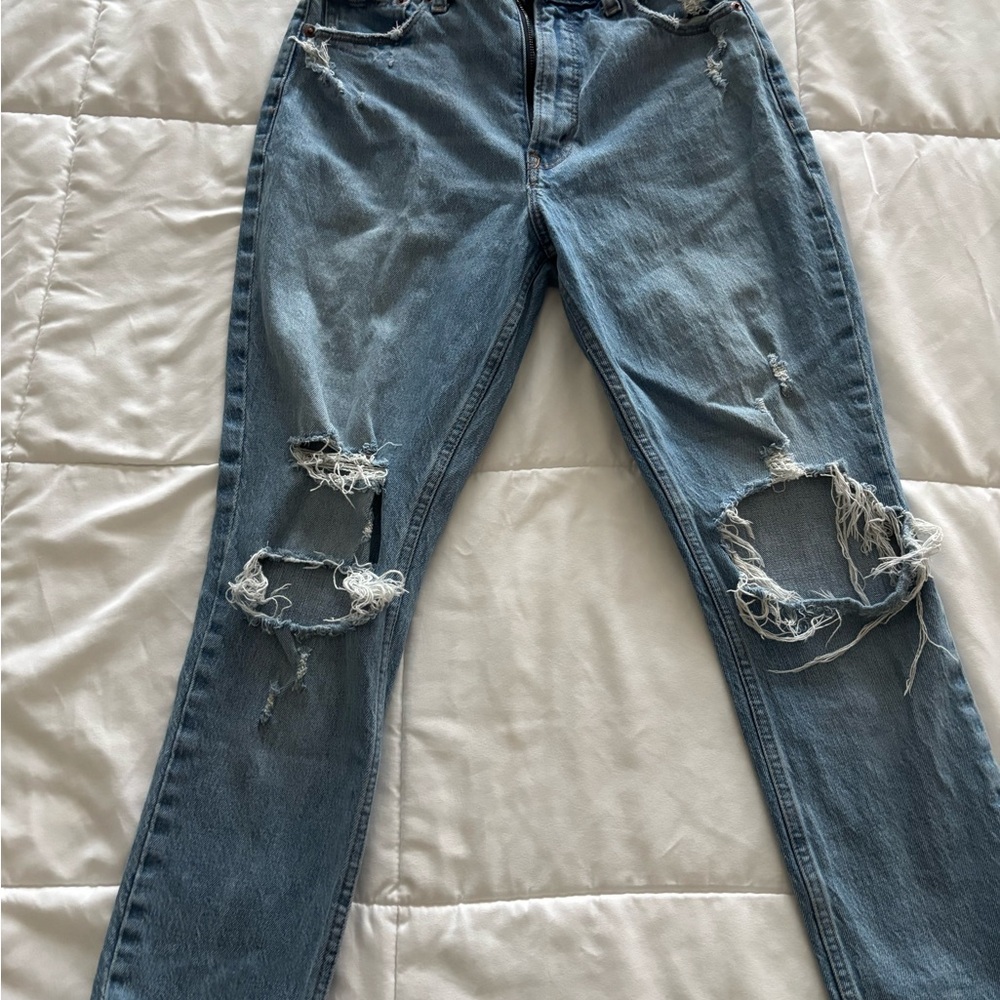 Abercrombie & Fitch Ripped Skinny Jeans in Light Blue